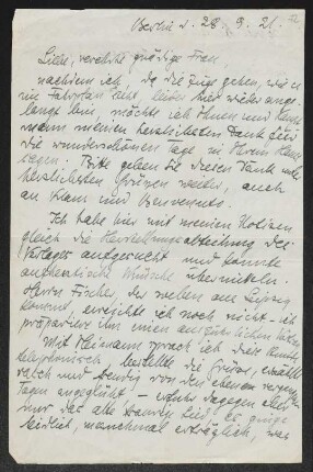Brief von Oskar Loerke an Margarete Hauptmann
