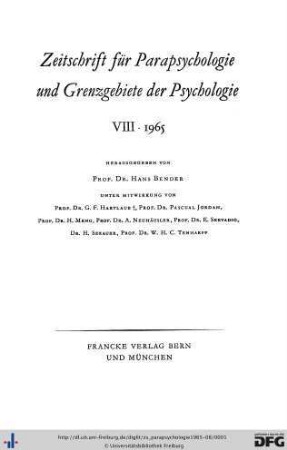 Band 8: Zeitschrift für Parapsychologie und Grenzgebiete der Psychologie
