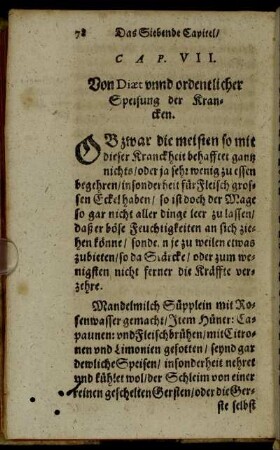Cap. VII. Von Diæt unnd ordentlicher Speisung der Krancken.