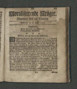 Nummer Fyf un Zwintig. Mahndags den 21. Juny 1751