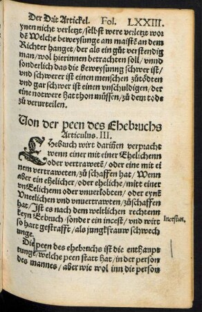 Von der peen des Ehebruchs Articulus. III. [i.e. IIII.]