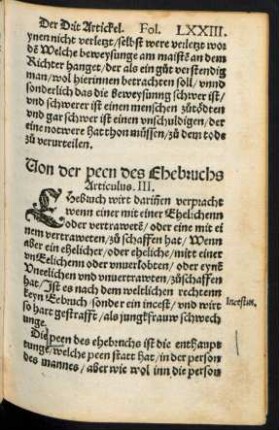 Von der peen des Ehebruchs Articulus. III. [i.e. IIII.]