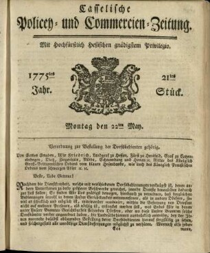 21tes Stueck, Montag den 22ten May 1775