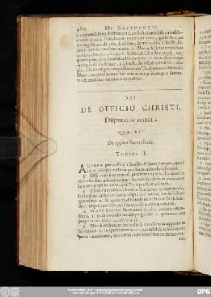XII. De Officio Christi, Disputatio tertia; Quae Est De ipsius Sacerdotio.