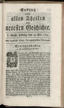 L. Nachl. Coburg, den 15. Dec. 1759.
