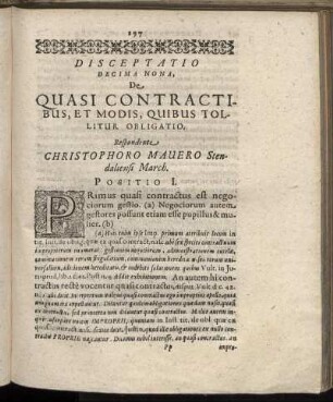 Disceptatio Decima Nona. De Quasi Contractibus, Et Modis, Quibus Tollitur Obligatio.