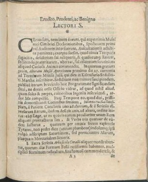 Eruditio, Prudenti, ac Benigno Lectori S.