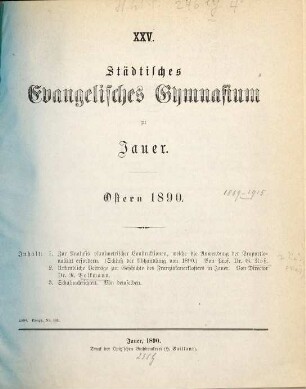 Städtisches Evangelisches Gymnasium zu Jauer : Ostern .... 1889/90