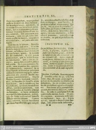 Institutio XL. De iurisdictione fori Ecclesiastici