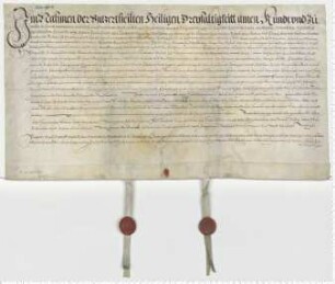 Eheberedung des Johan Elvern und Anne von Dassels, besiegelt durch die Ratsmannen Owdorff und Semmelbecker.