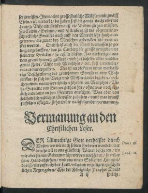 Vermanung an den Christlichen Leser.