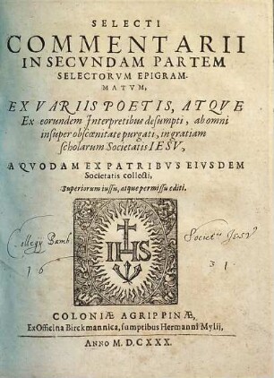 Selecti Commentarii In ... Partem Selectorum Epigrammatum, 2. Selecti commentarii in secundam partem selectorum epigrammatum : ex variis poetis, atque ex eorundem interpretibus desumpti