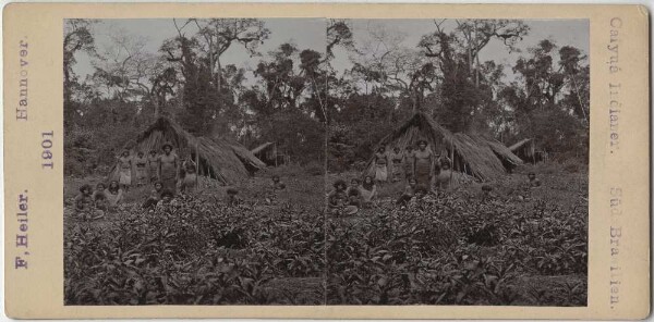 Group of people in front of a hut (Kainguá)