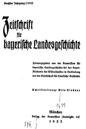 Zeitschrift für bayerische Landesgeschichte : ZBLG. 6, 6. 1933