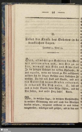 II. Ueber die Kraft des Gebetes in bedenklichen Lagen