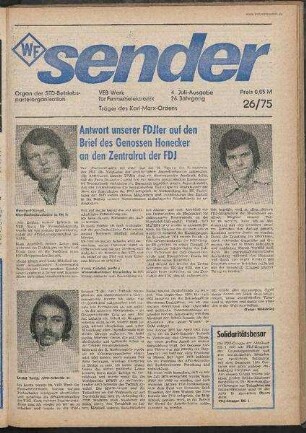 Betriebszeitung 'WF-Sender', Nr.26/1975 (4. Juliausgabe 1975)