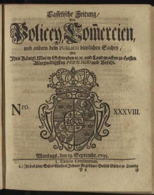Nro. XXXVIII, Montags, den 19. Septembr 1735