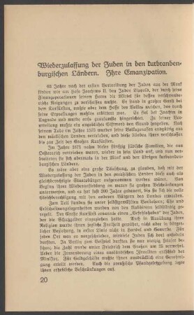 Wiederzulassung der Juden in den kurbrandenburgischen Ländern. Ihre Emanzipation
