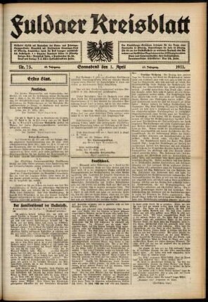 Erste Ausgabe vom Samstag, den 01. April 1911.