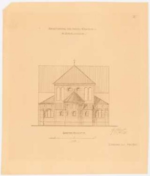 Katholische Kirche, Stralsund Denkmalpflege - Bauaufnahme: Aufriss Gartenansicht 1:100