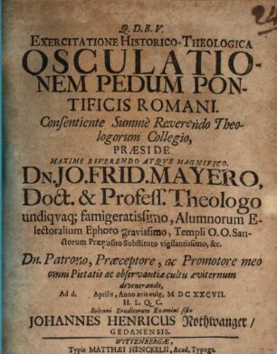 Exercitatione Historico-Theologica Osculationem Pedum Pontificis Romani