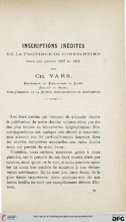 Sér. 4: Inscriptions inédites de la province de Constantine pour les années 1897 et 1898