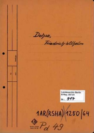 Personenheft Friedrich-Wilhelm Dohse (*22.07.1913), Kriminalinspektor