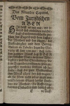 Das Neundte Capittel. Vom Juristischen Aber.