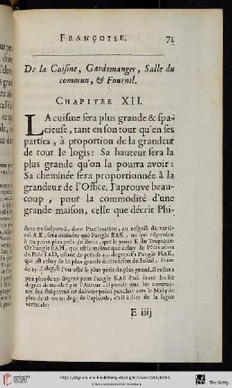Chap. 12. : De la Cuisine, Gardemanager, Salle du commun, & Fournil