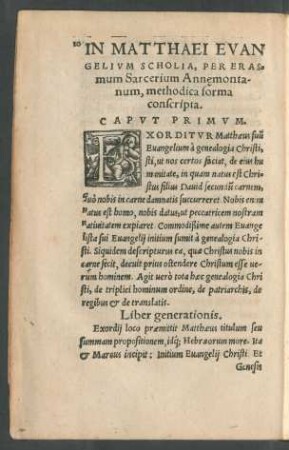 In Matthaei Evangelium Scholia, Per Erasmum Sarcerium Annaemontanum, methodica forma conscripta.