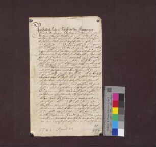 Josef Anton Freiherr von Kageneck verpachtet seine Güter zu Merdingen an Anton Binz daselbst von 1746 bis 1752.