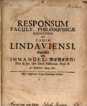 Responsum facultatis philosophiae Giessensis in causa Lindaviensi