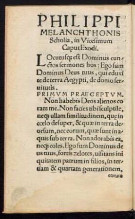 Philippi Melanchthonis Scholia, in Vicesimum Caput Exodi.