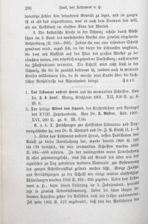 286-287 [Rezension] Funk, Franz Xaver von, Das Testament unseres Herrn und die verwandten Schriften