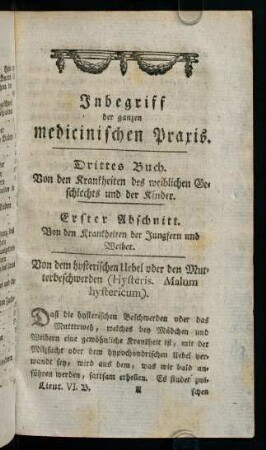 1-19, Von dem hysterischen Uebel oder den Mutterbeschwerden (Hysteris. Malum hystericum)