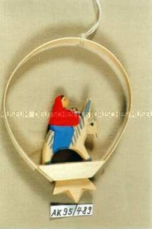 Seiffener Christbaumschmuck: Behang im Ring - Maria mit Kind auf Esel