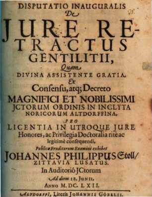 Disp. inaug. de iure retractus gentilitii