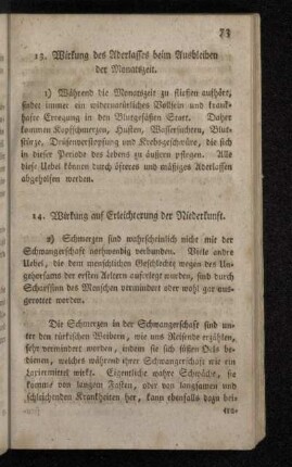13. Wirkung des Aderlasses beim Ausbleiben der Monatszeit.