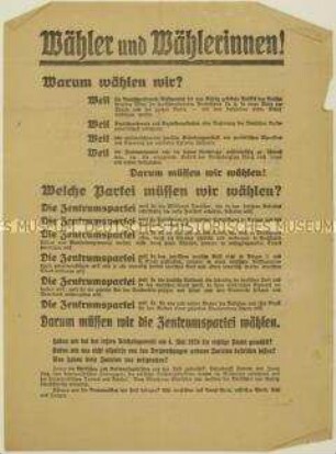 Aufruf der Zentrumspartei zur Reichstagswahl am 7. Dezember 1924