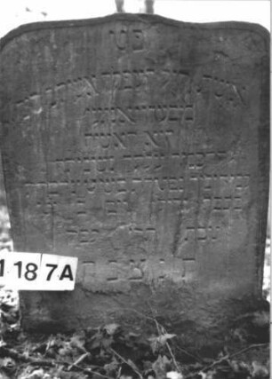 Grabstein 1187 (Index: 99899933) Material: Sandstein Zustand: unten stark verwittert Maße HxBxT: 99x75x9 cm Beschreibung: Stele mit flachem Schulterbogenabschluss: Grabstein 1187A