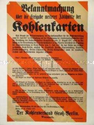 Bekanntmachung zur Kohlenrationierung