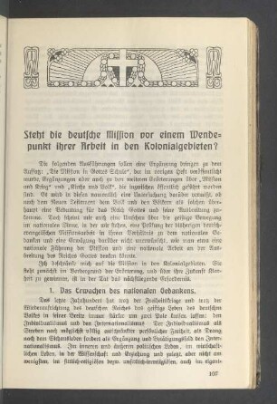 Steht die deutsche Mission vor einem Wendepunkt ihrer Arbeit in den Kolonialgebieten ?