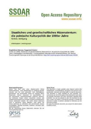 Staatliches und gesellschaftliches Mäzenatentum: die polnische Kulturpolitik der 1990er Jahre