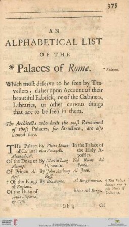 An alphabetical list of the Palaces of Rome