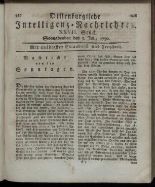 XXVII. Stück. Sonnabends: den 3. Jul., 1790.
