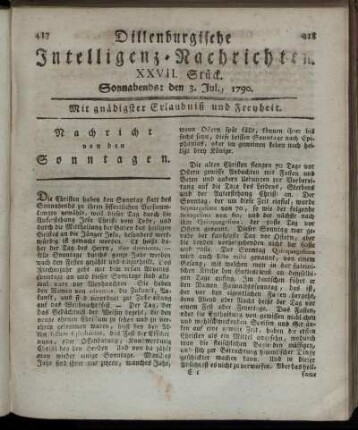 XXVII. Stück. Sonnabends: den 3. Jul., 1790.
