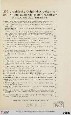 1200 graphische Original-Arbeiten von 200 in- und ausländischen Graphikern des XIX. und XX. Jahrhunderts (Nr. 1-1207)