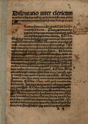 Dialogus inter clericu[m] et milite[m] super dignitate papali et regia