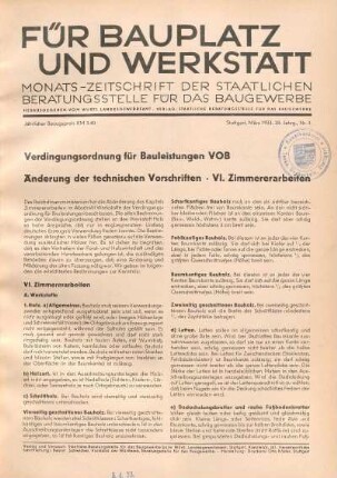 Verdingungsordnung für Bauleistungen VOB. Änderung der technischen Vorschriften. VI. Zimmererarbeiten
