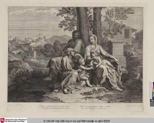 [Heilige Familie, Johannes reicht die Bandrolle mit Ecce agnus dei; The holy family with St. Anna and the infant St. John]